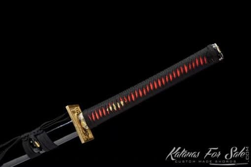 Nagamaki Sword T10 Clay Tempered Steel with Gloss Black Hardwood Saya - Image 10