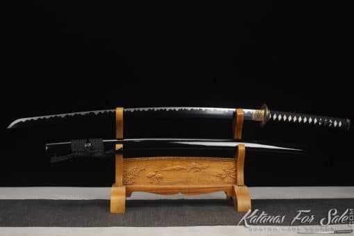 Katana Sword 1060 Carbon Steel with Black Acid Dye and Gloss Black hardwood Saya