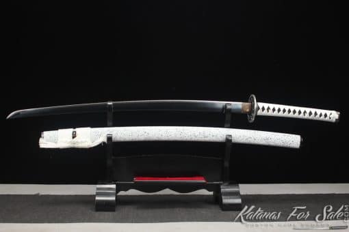 Katana 1060 Carbon Steel with Black Acid Dye and Black & white Hardwood Saya - Image 6