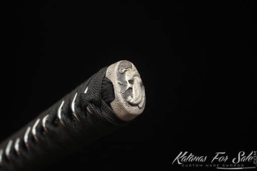 Katana 1095 Folded Steel with Black Acid Dye and Black and White Hardwood Saya - Image 8