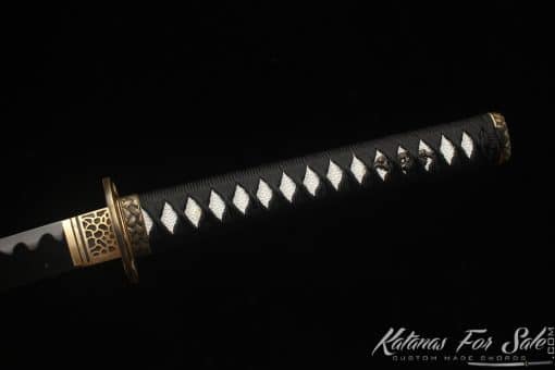 Katana Sword 1060 Carbon Steel with Black Acid Dye and Gloss Black hardwood Saya - Image 3