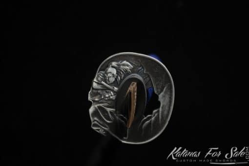 Katana 9260 Spring Steel with Black Acid Dye and Black and Blue Laquared Hardwood Saya - Image 5