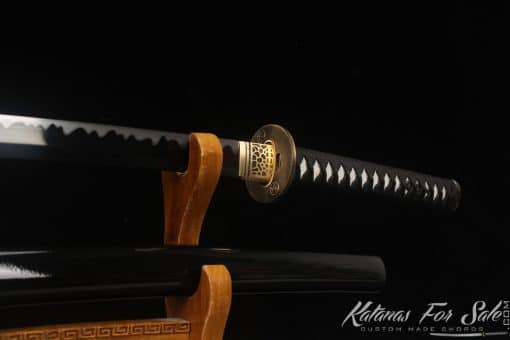 Katana Sword 1060 Carbon Steel with Black Acid Dye and Gloss Black hardwood Saya - Image 5
