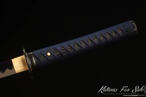 Katana 1060 Carbon Steel with Blue Acid Dye and Black Japanese Crest Hardwood Saya - Image 6
