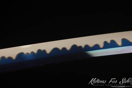 Katana 1060 Carbon Steel with Blue Acid Dye and Black Japanese Crest Hardwood Saya - Image 7