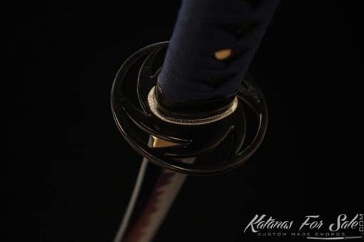 Katana 1060 Carbon Steel with Blue Acid Dye and Black Japanese Crest Hardwood Saya - Image 5
