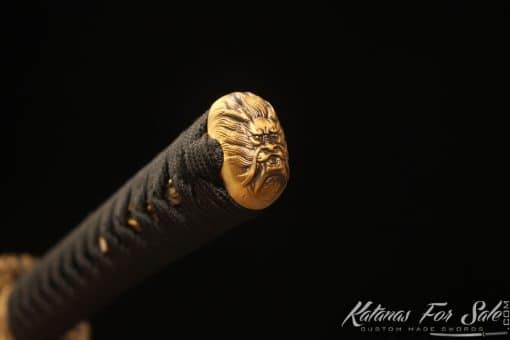 Japanese Katana Sword 1060 Carbon Steel with Gold Acid Dye and Black and Gold Mixed Hardwood Saya - Image 9
