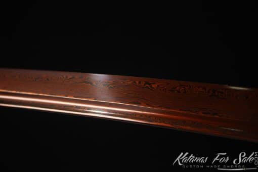 Katana 9260 Spring Steel with Red Acid Dye and Red and Black Dual Color Hardwood Saya - Image 7