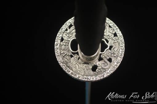 Legendary Katana T10 Clay Tempered Steel with "Manpai" Full Hamon and engraved dragon & sword with Black Ratten Hardwood Saya - Image 3