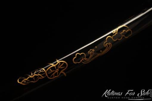 Katana Sword 1095 Folded Steel with Geo Shape and Handmade Gold Mystery Cloud Saya - Image 3