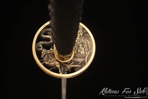 Katana Sword T10 Folded Clay Tempered Steel with Elegant Gold Dragon Hardwood Saya - Image 4