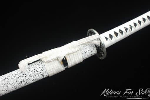 Katana 1060 Carbon Steel with Black Acid Dye and Black & white Hardwood Saya - Image 9