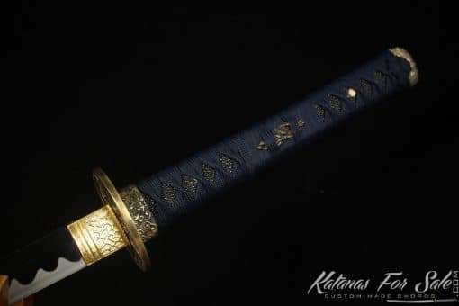 Katana Blade 9260 Spring Steel with Blue Acid Dye and Gloss Black hardwood Saya - Image 3