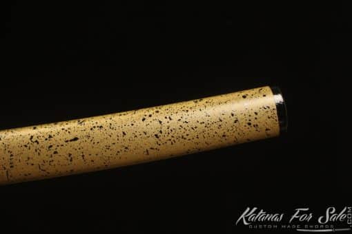 Modern Katana 9260 Spring Steel with Hadori Polish with Golden Black Dotted Saya with Buffalo Horns - Image 7