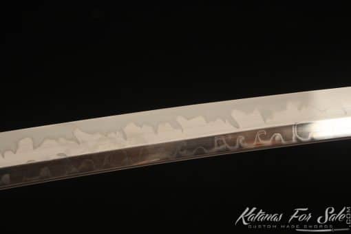 Katana T10 Clay Tempered Steel with Dual Flame "Hon?"  Hamon and Hadori Polish with Bamboo Wood Saya - Image 4