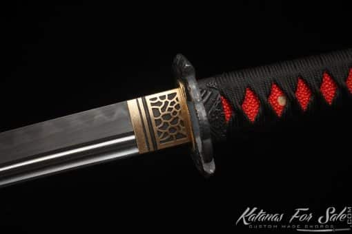Katana T10 Clay Tempered Steel with Burgundy Black Stripes Hardwood Saya - Image 4