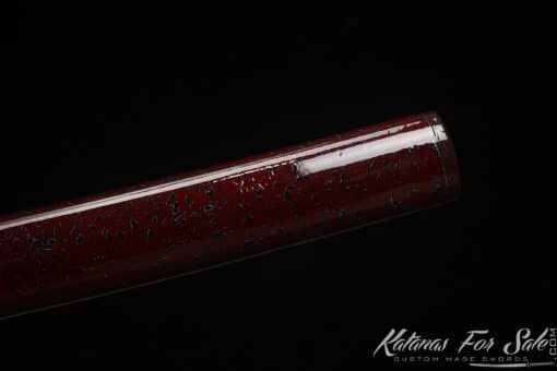 Katana T10 Folded Clay Tempered Steel with Hadori Polish and Gloss Burgundy Black Hardwood Saya with Buffalo Horns - Image 4