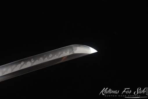 Tactical Katana T10 Clay Tempered Steel with Flame Hamon "Hon?"  and Hadori Polish with Red and Black Leopard Hardwood Saya - Image 5