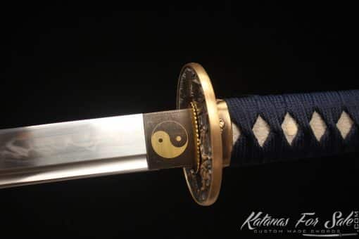 Japanese Sword Katana T10 Clay Tempered Steel with Black Bubble Lacquered Saya and Buffalo Horns