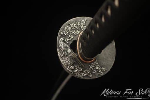 Katana T10 Folded Clay Tempered Steel with Hon Sanmai Construction Multiple-refined Steel with Matt Black Hand-Drawn Rose Hardwood Saya - Image 3