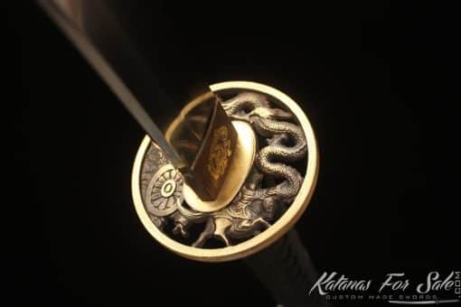 Katana Sword T10 Folded Clay Tempered Steel with Elegant Gold Dragon Hardwood Saya - Image 2