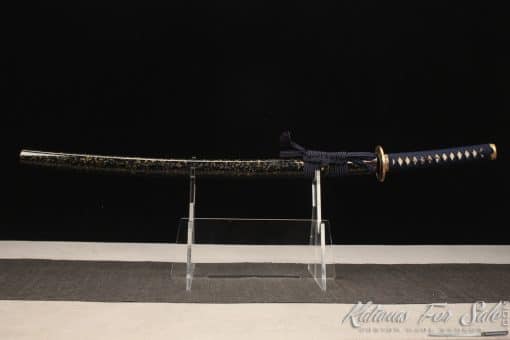Japanese Sword Katana T10 Clay Tempered Steel with Black Bubble Lacquered Saya and Buffalo Horns - Image 4