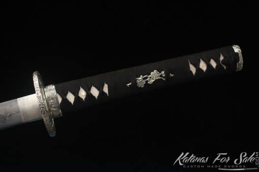 Legendary Katana T10 Clay Tempered Steel with "Manpai" Full Hamon and engraved dragon & sword with Black Ratten Hardwood Saya - Image 5
