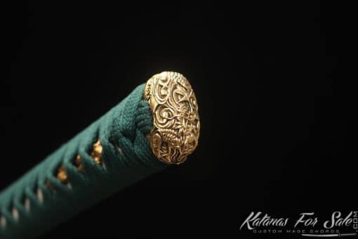 Katana T10 Clay Tempered Steel with Full White Rayskin Saya and Buffalo Horns - Image 11