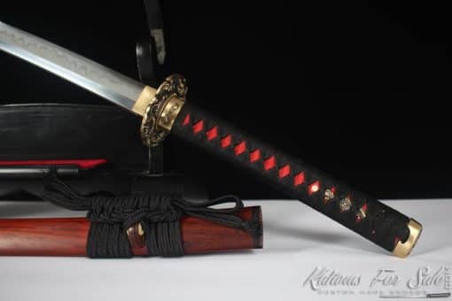 Japanese Katana T10 Clay Tempered Steel with Redwood Saya - Image 3