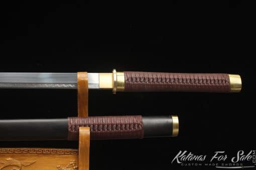 Japanese Shirasaya Ninjato 9260 Spring Steel with engraved scrollwork and Full Black Ebony wood Saya with Brass Fittings - Image 5