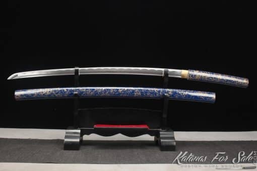Shirasaya Katana sword 1060 Carbon Steel with Gloss Blue and Golden Line Saya