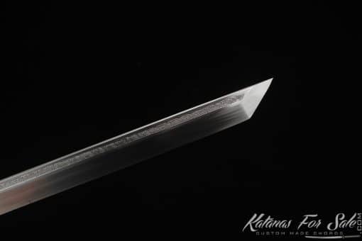 Japanese Shirasaya Ninjato 9260 Spring Steel with engraved scrollwork and Full Black Ebony wood Saya with Brass Fittings - Image 4