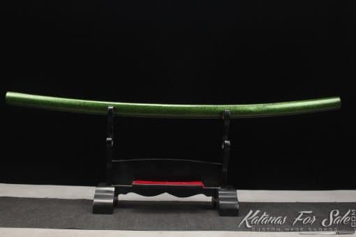 Japanese Shirasaya Katana 1060 Carbon Steel with Green and Sparkle Black Saya - Image 3