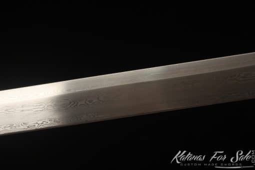 Shirasaya Ninjato 1095 Folded Steel with Kiriha Zukuri Kissaki and Matt Black Hardwood Saya - Image 4