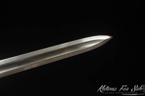 Double Edge Shirasaya Tanto T10 Folded Steel with Ebony Wood Round Tip Saya and Buffalo Horns - Image 3