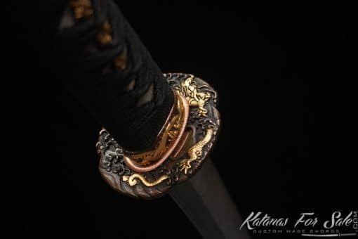 Special Tanto Sword T10 Clay Tempered Steel with Baburu Hamon and Hadori Polish with Full Black Rayskin Saya - Image 4