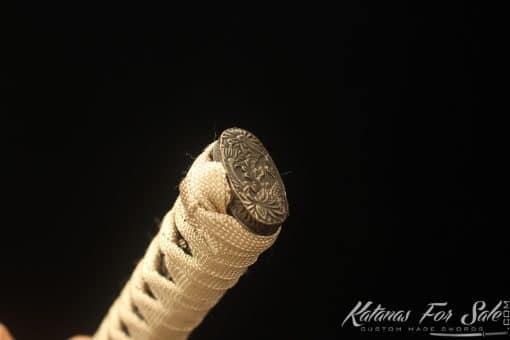 Japanese Wakizashi T10 Clay Tempered Steel with Bamboo Wood Saya and Black Horn - Image 4