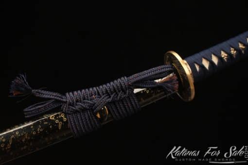 Japanese Sword Katana T10 Clay Tempered Steel with Black Bubble Lacquered Saya and Buffalo Horns - Image 5