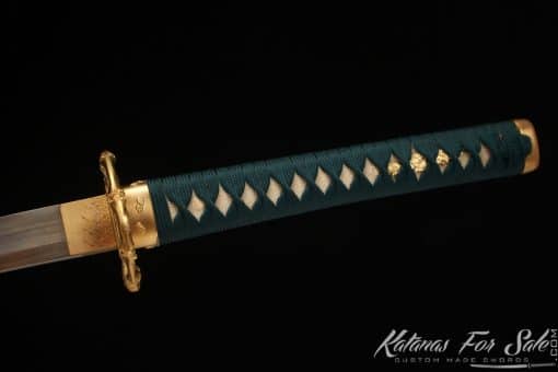 Samurai Katana T10 Clay Tempered Steel with Reversed Hamon and Full Black Rayskin Saya with Buffalo Horns - Image 5