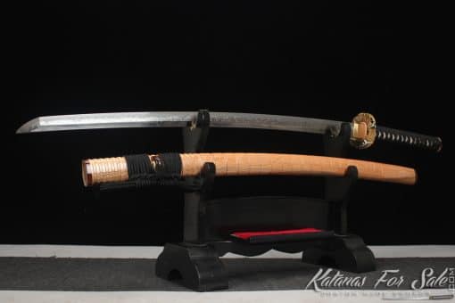 Limited-Edition Katana T10 Clay Tempered Steel with "Manpai" Full Hamon and Hadori Polish with Natural Bamboo Wood Saya with Buffalo Horns - Image 5