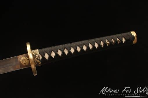 Katana Sword T10 Folded Clay Tempered Steel with Elegant Gold Dragon Hardwood Saya - Image 5