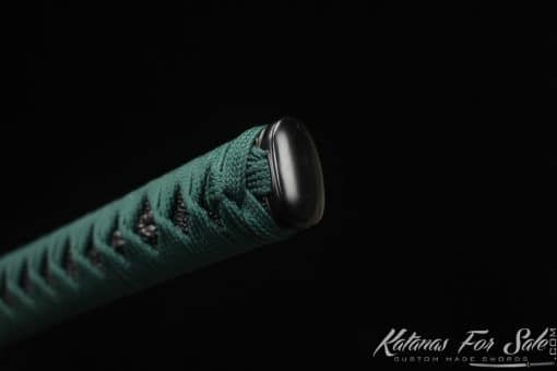 Katana 1060 Carbon Steel with engraved gold thunder pattern and Black and Splatter Green Hardwood Saya - Image 7