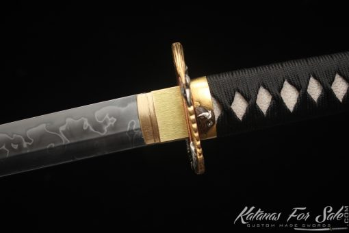Limited-Edition Katana T10 Clay Tempered Steel with "Manpai" Full Hamon and Hadori Polish with Natural Bamboo Wood Saya with Buffalo Horns