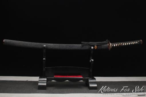 Exquisite Katana Soshu Kitae Construction (T10-1060-1045) with Multiple-refined Clay Tempered Steel  and Hadori Polish with Full Black Rayskin Saya - Image 7
