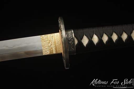 Katana T10 Folded Clay Tempered Steel with Hon Sanmai Construction Multiple-refined Steel with Matt Black Hand-Drawn Rose Hardwood Saya - Image 6