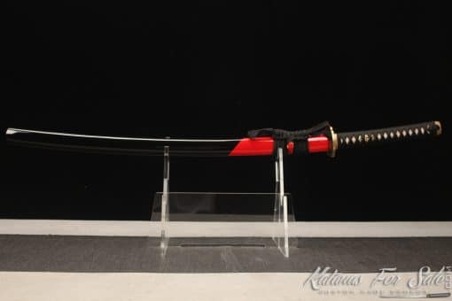 Handmade Katana T10 Clay Tempered Steel with Black and Red Hardwood Saya - Image 6