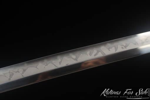 Japanese Katana Sword T10 Clay Tempered Steel with Flame Hamon and Hadori Polish with Red Wood Hand Carved Dragon Saya - Image 8