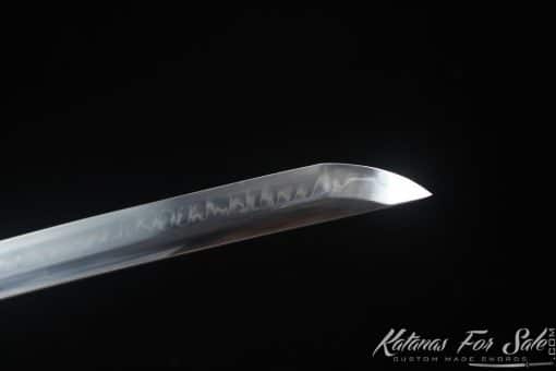 Katana T10 Clay Tempered Steel with Choji Hamon with Matt Black Hardwood Saya with Buffalo Horns - Image 7