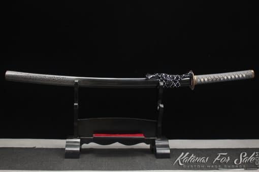 Japanese Katana Sword T10 Clay Tempered Steel with Black and Grey Dual Finish Hardwood Saya - Image 5