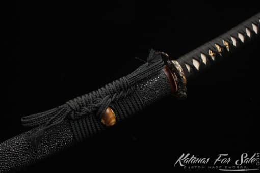 Exquisite Katana Soshu Kitae Construction (T10-1060-1045) with Multiple-refined Clay Tempered Steel  and Hadori Polish with Full Black Rayskin Saya - Image 6